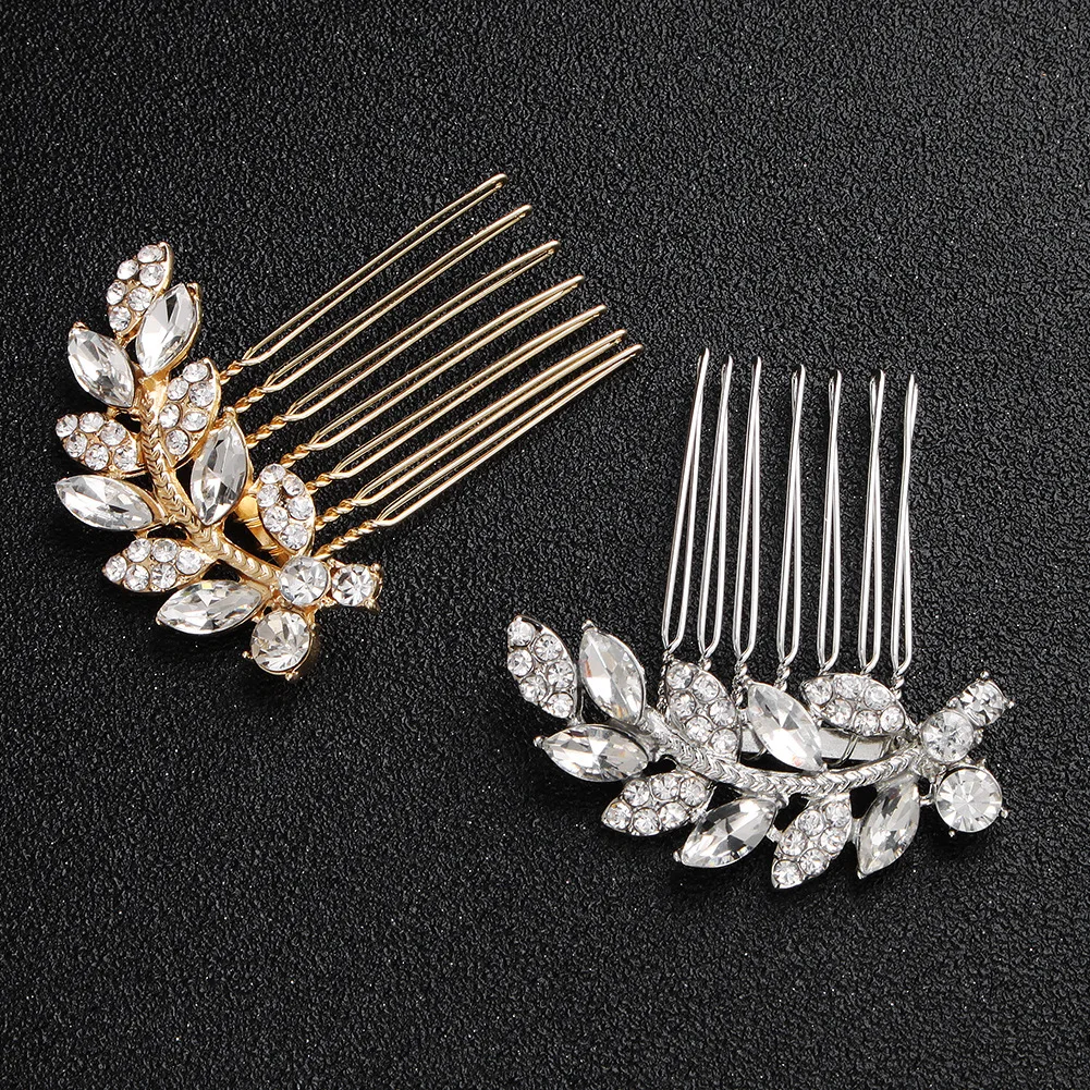 

Party Bridal Hair Jewelry Handmade Exquisite CZ Cubic Zirconia Comb Hair Comb Wedding Gifts Decorations For Women Leaf Accessory