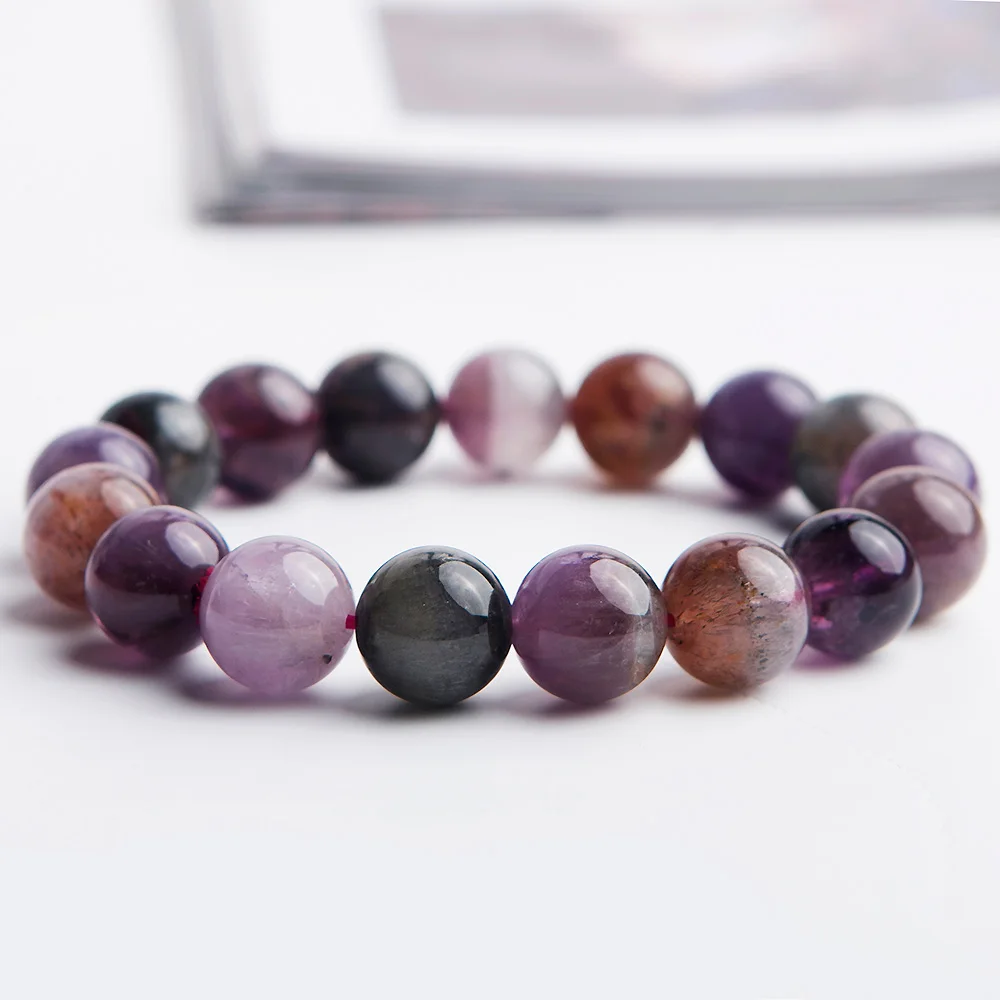 

12mm Genuine Natural Colorful Auralite 23 Cacoxenite Crystal Round Beads Bracelet Women Men Reiki Stone Canada Bracelet AAAAA