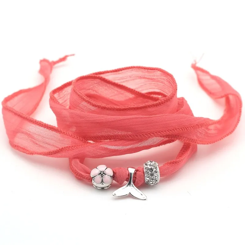 Arrival 10 Colors Sari Silk Ribbon Wrap Whale Tail Pink Flower