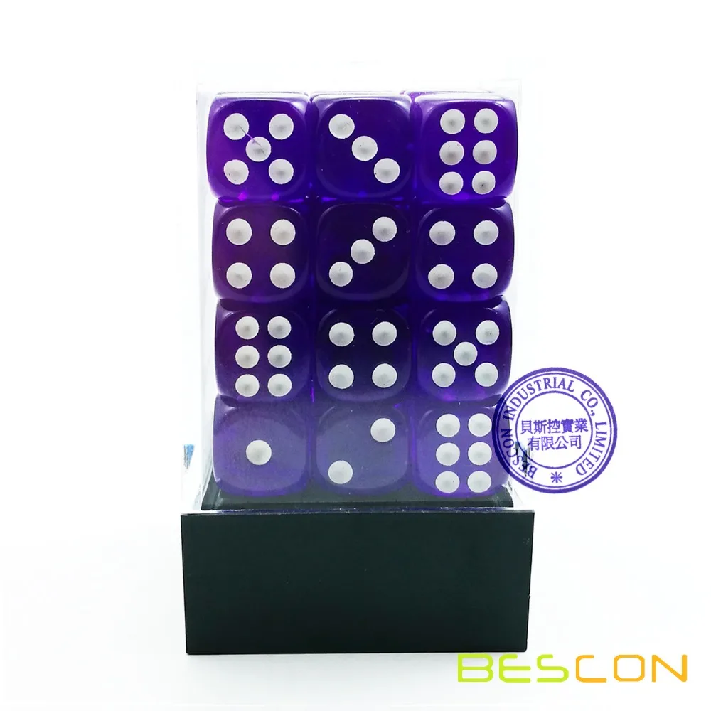 Bescon 12mm 6 Sided Dice 36 in Brick Box, 12mm Six Sided Die (36) Block of Dice, Translucent Purple with White Pips 2