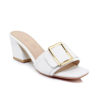 

2018 summer comfortable thick with the square head size code 32-43 half drag sandals tide 1866