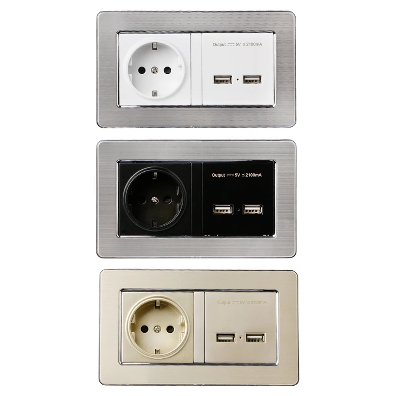 

EU Standard Power Socket With Dual USB Charging Port Mobile 5V 2.1A Output