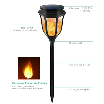 

96 pcs SMD3528 Solar Flame Lamp Waterproof Energy Saving Landscape Light Outdoor Home Garden Patio Lawn Lamp