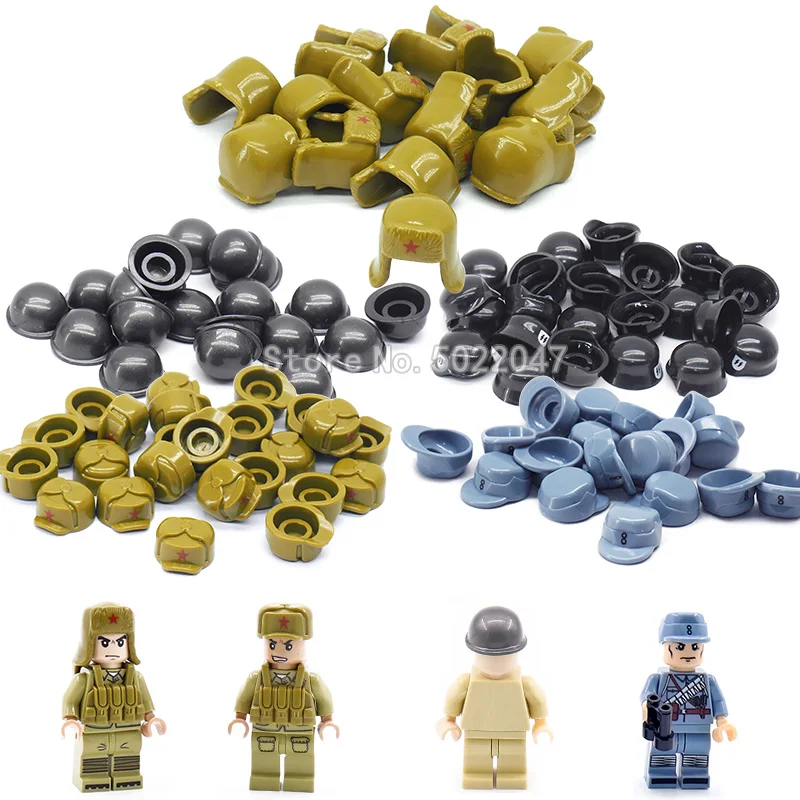 

Military Legoinglys Helmet Piece Series Building Blocks lot War 2 Powerful Army Figures Weapons Helmet Military Cap Set Toy Gift