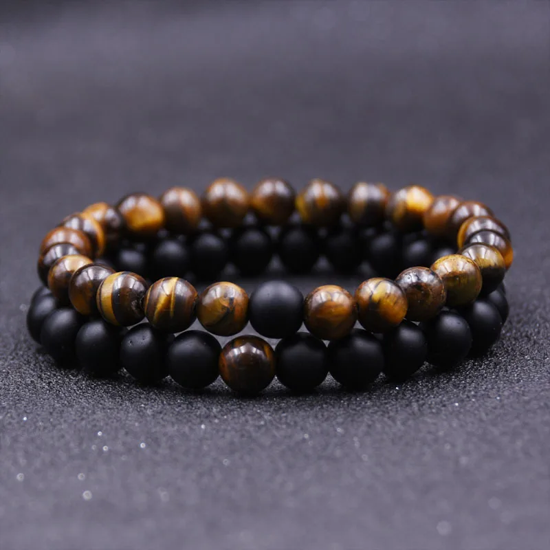 

BOYULIGE 2pcs/set Beaded Bracelet White Black Matte Bracelet Natural Stone Beads Couple Bracelets & Bangles For Men And Women