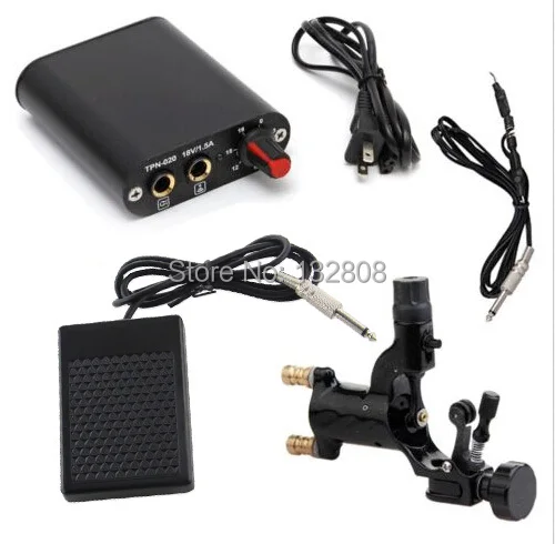 

Hot Sale Tattoo Kit Black Tattoo Kit Of Rotary Tatoo Machine Mini Tattoo Power Supply Tattoo Pedal Clip Cord For Free Shipping