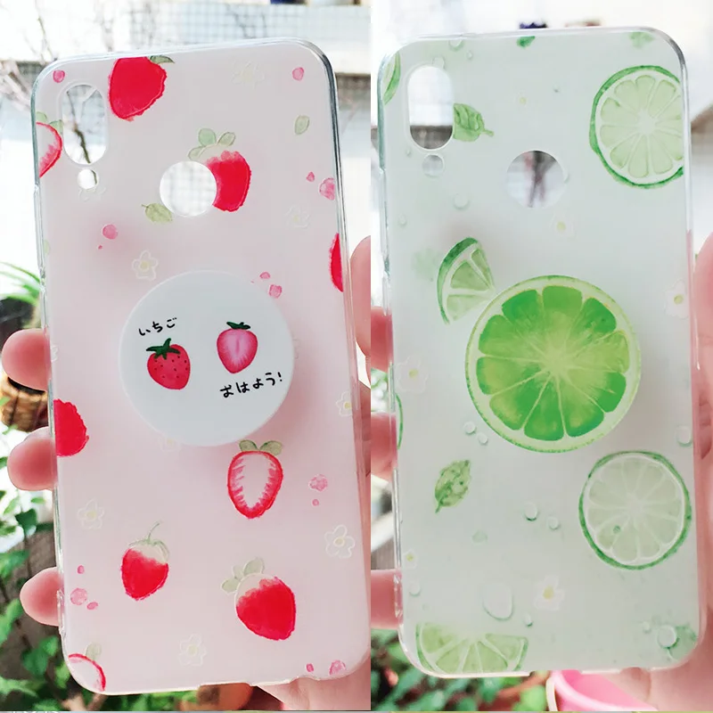 

3D Fruit Phone Case For Huawei p20 lite Case Cute Gift Soft Silicon Cases For huawei p20 lite with holder wring Lemon Watermelon