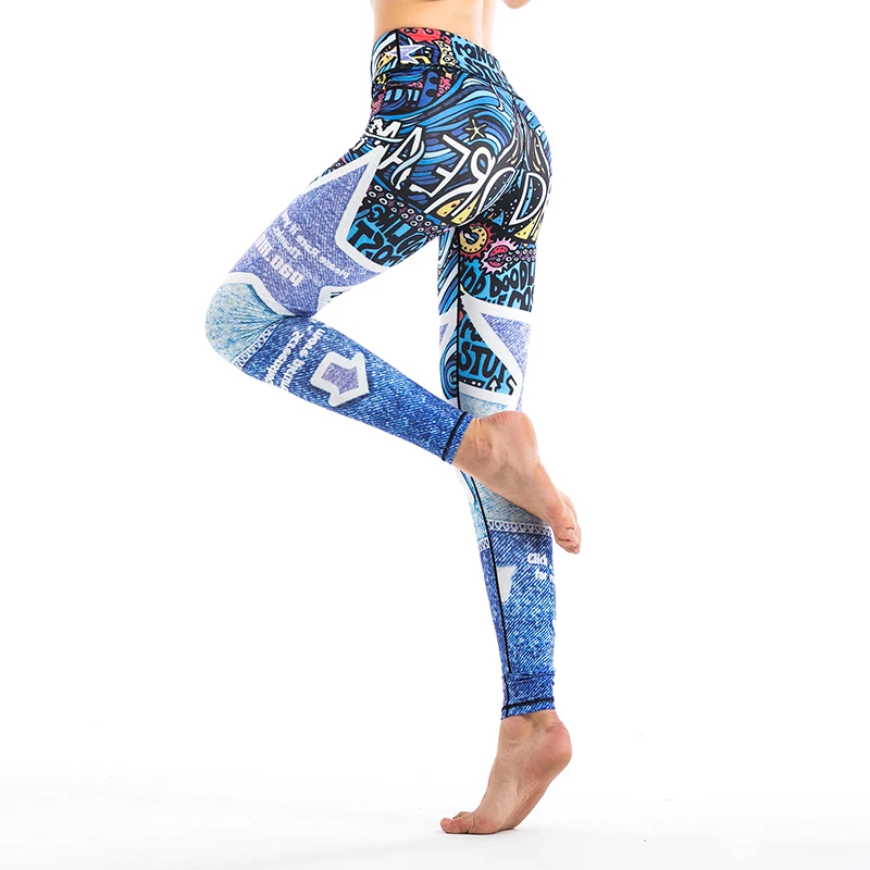 Floral Print High Waist Compression Yoga Pants Wide Waistband Quick Dry Striped Workout Yoga Leggings Fitness Apparal Gym Wear (16)