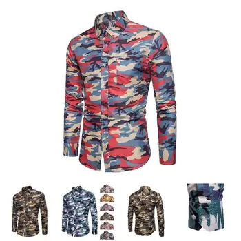 

Droppshiping Men's Shirt Lapel Long Sleeve Camouflage Printing Casual Front Button For Business Party BFJ55