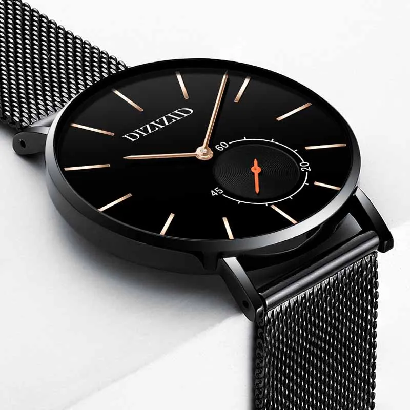 

Luxury Men Watch Creative Ultra-thin Black Steel Belt Watches Casual Sports Waterproof High-grade Quartz Wristwatches Sale