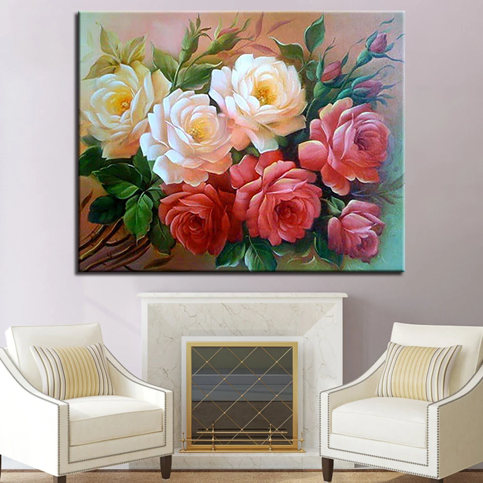 

Flowers DIY Painting By Numbers Digital Kits Coloring Rosa Oil Pictures Handpainted Abstract On Canvas Home Decor Wall Art Craft
