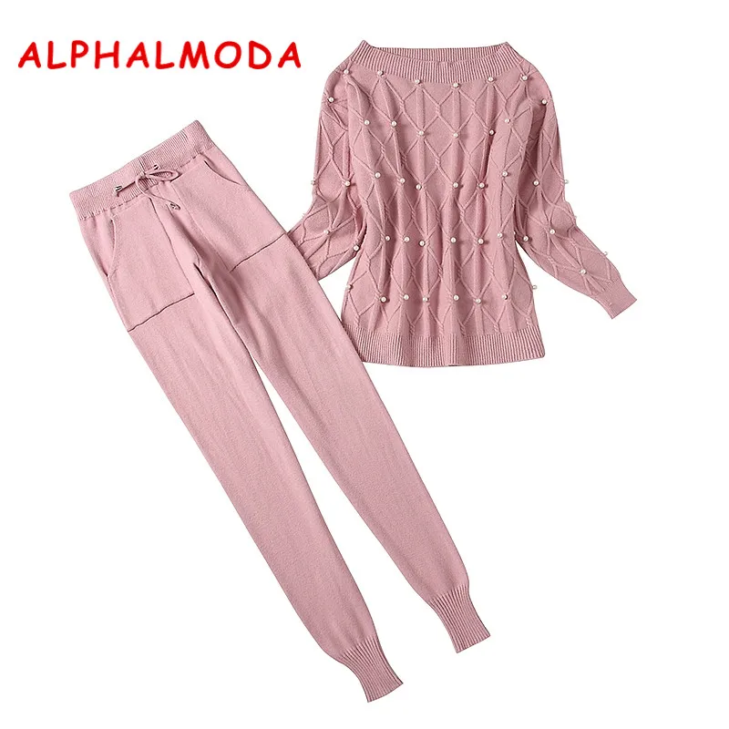 ALPHALMODA 2018 зимний женский новый свитер с бисером + брюки 2 шт. повседневные костюмы