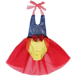 Новорожденных для маленьких девочек Кружево Холтер Блёстки комбинезон платье комбинезон с бантом; цельная одежда От 0 до 3 лет