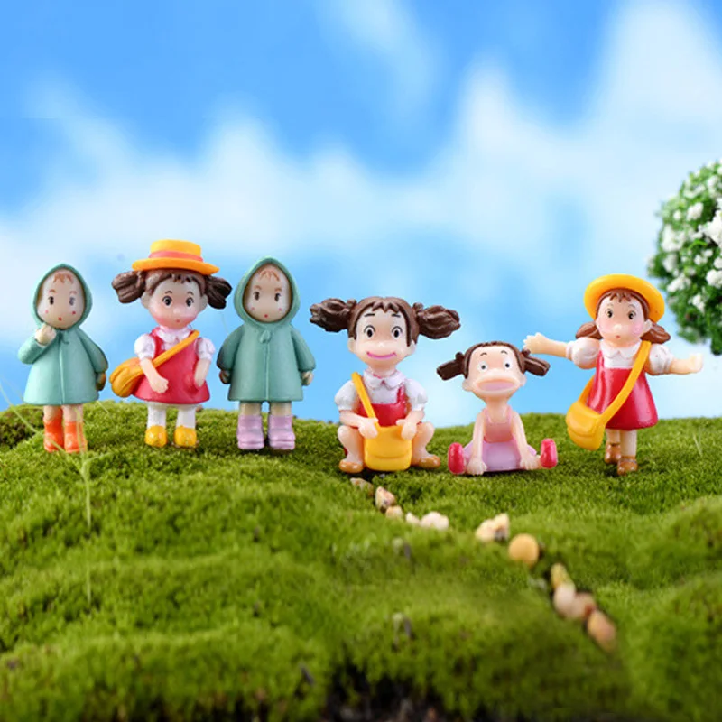 

6pcs Xiao Mei Girl Raincoat Miniature Figurines decorative mini fairy garden cartoon character statue miniature Moss ornaments