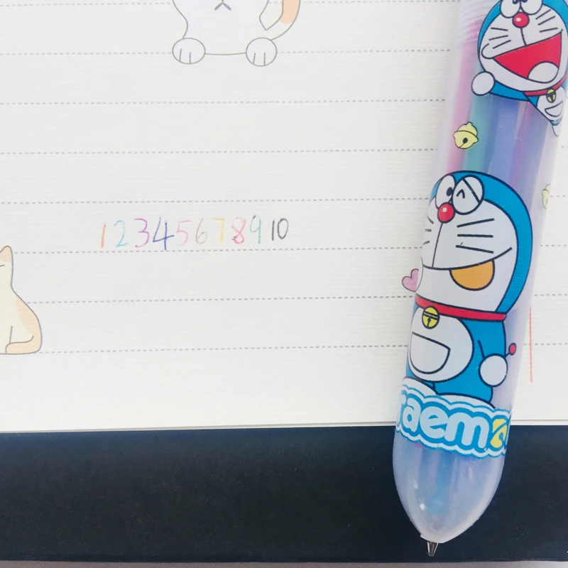 1 шт., силиконовая ручка Doraemon 10 в 1, цветная Шариковая ручка для печати, для офиса, школы, офиса, ручки для рисования, Детские канцелярские принадлежности