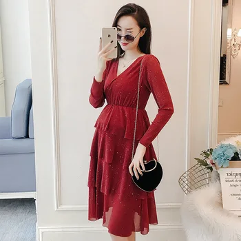 

Long Sleeve Nursing Maternity Dresses for Pregnant Women Ladies Feeding Clothes sparkling Nursing Dress Breastfeeding Vestidos
