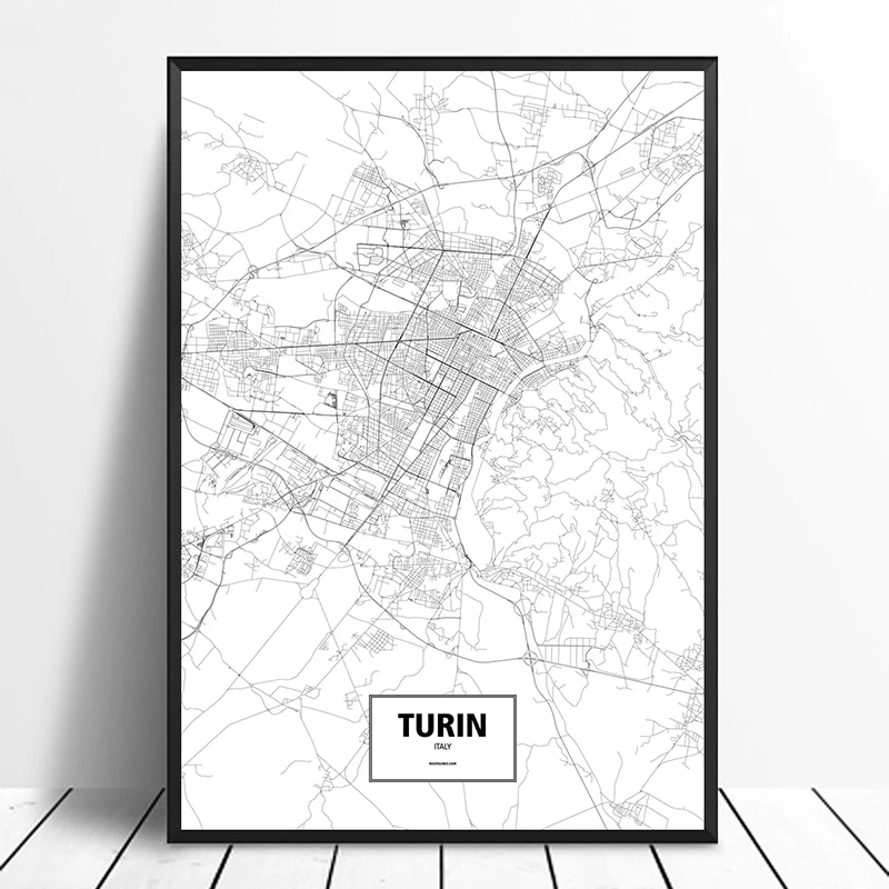 Turin Italy Black White Custom World City Map Poster Canvas Print Nordic Style Wall Art Home Decor | Дом и сад