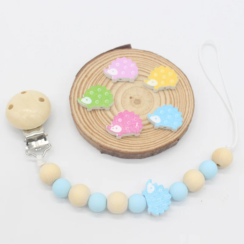 

Hedgehog Pattern Wood Pacifier Clips Infant Toddler Nipple Pacifier Holder Leash Strap Chain for Feeding Dummy