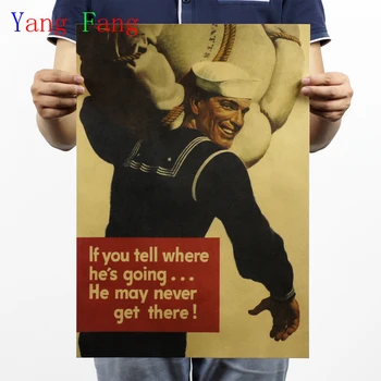 

The World War II American Sailors Retro Kraft Paper Poster Vintage Painting Mural for Bar Cafe. 51 x 35.5 cm