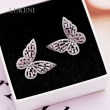 LUKENI роскошный романтический Ажурный Розовый циркон бабочка темперамент серьги гвоздики для женщин ювелирные изделия 925 Серебряная игла