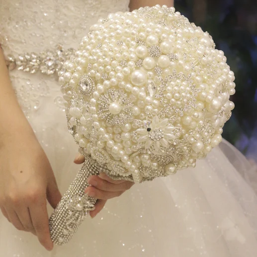 Белый жемчужный Свадебный букет кристалл на заказ Роскошная Свадебная ручка букета тёрд сверкающий Сферический букет невесты