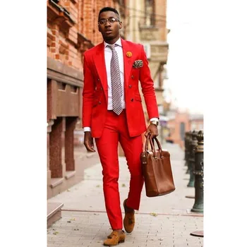 

Costume Homme Custom Made Red Men's 2 Piece Wedding Groom Tuxedos Groomsman Best Man Party Prom New Suits Jacket+Pants