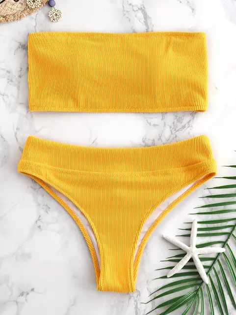 textured bandeau thong bikini set