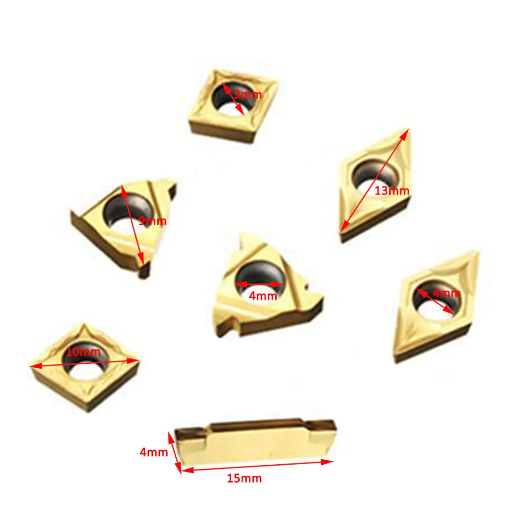 7pcs 10mm Tool Holder Boring Bar + 7pcs Golden Inserts with 7pcs Wrenches For Lathe Turning Tool