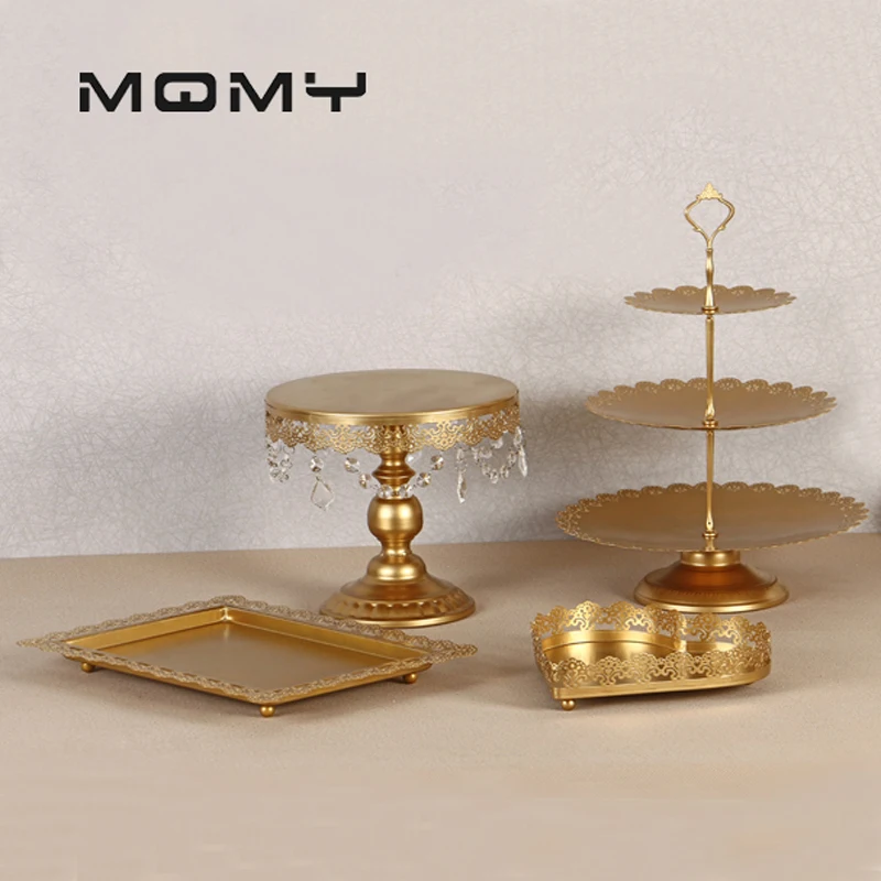 

4pcs Gold & white Wedding Decoration With Crystal 3 Tier Metal Cupcake Cake Stand