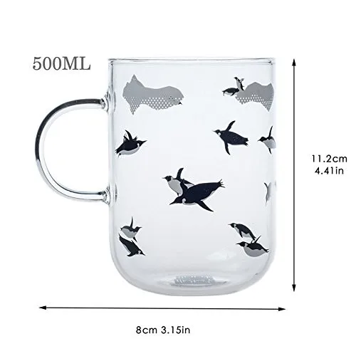 Penguin Glass Milk Tea Coffee Mug,super cute cup Best Gift For morning drink,and weddings, birthdays,Valentine's Day05