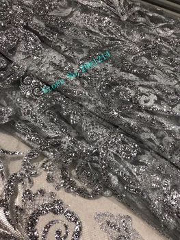 

Modern Design glitter BZL-40402 in Tulle Lace French Lace Fabric for Wedding Dress silver color