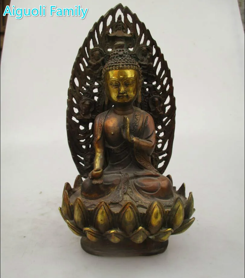 

Asian Antique Old Copper Gilt Style Hand Carved lotus Buddha Statue/Rare Chinese Qing/Ming Dynasty Buddhism Sculpture