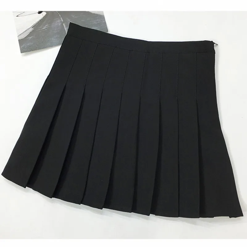 Новые плиссированные юбки в стиле Лолиты с высокой талией Harajuku, мини-Матросская юбка трапециевидной формы для девочек, юбки японской школьной формы большого размера - Цвет: Черный