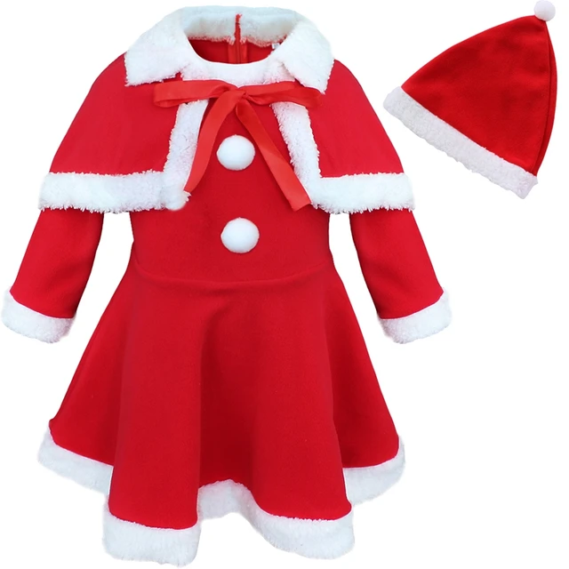 red girls baby infant christmas santa claus fleece trim dress with hat cloak cape princess costume - Santa Claus Coat red girls baby infant christmas santa claus fleece trim dress with hat cloak cape princess costume - Santa Claus Coat