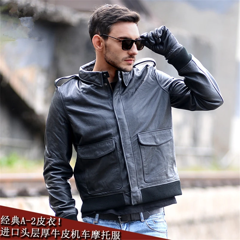 American A-2 air force pilot jacket slim fit men casual genuine leather classical style motorcycle autumn | Мужская одежда