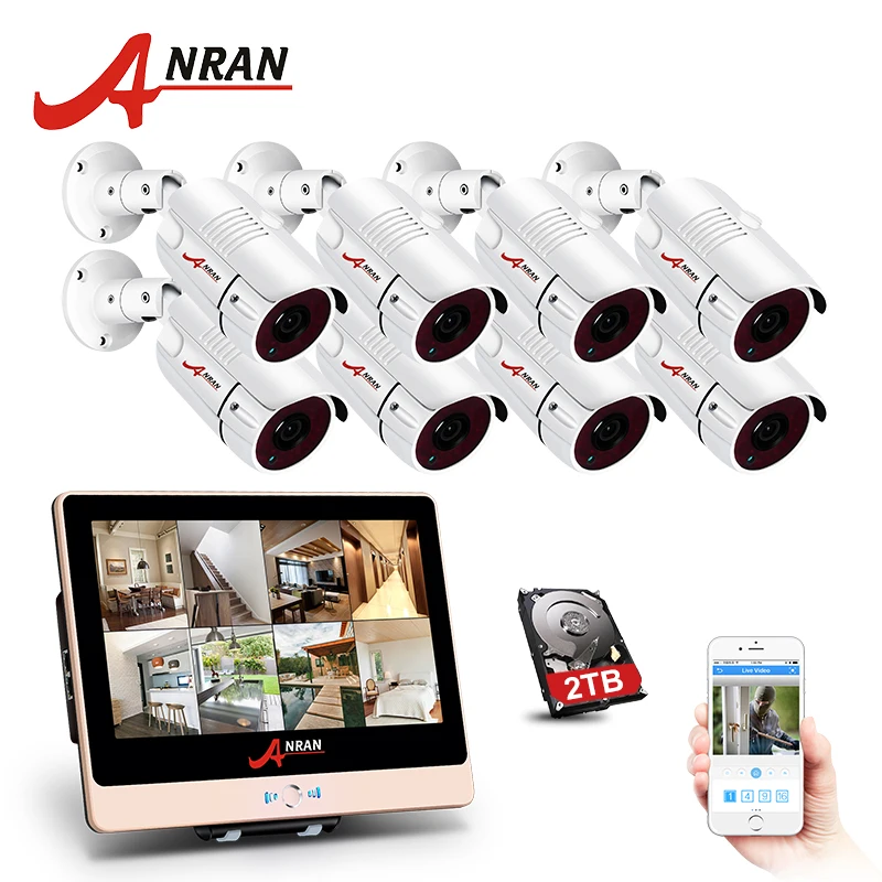 ANRAN CCTV Plug Play 8CH 1080P 12 дюймов LCD NVR POE домашняя система безопасности 36 IR Ночная