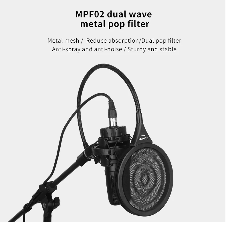 Alctron MPF02 dual layer metal pop filter dual stainless mesh filter anti-spray and anti-noise for studio/stage microphone