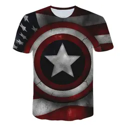Высокое качество Marvel Капитан Америка Футболки Лето короткий рукав хлопок Капитан Америка Супергерой мужские футболки модные мужские топы