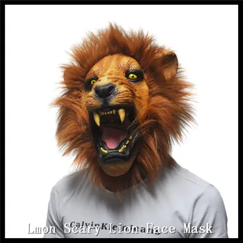 

2016 Halloween Party Props Adult Angry Lion Head Masks Animal Full Latex Masquerade Birthday Party Rubber Face Mask Fancy Dress