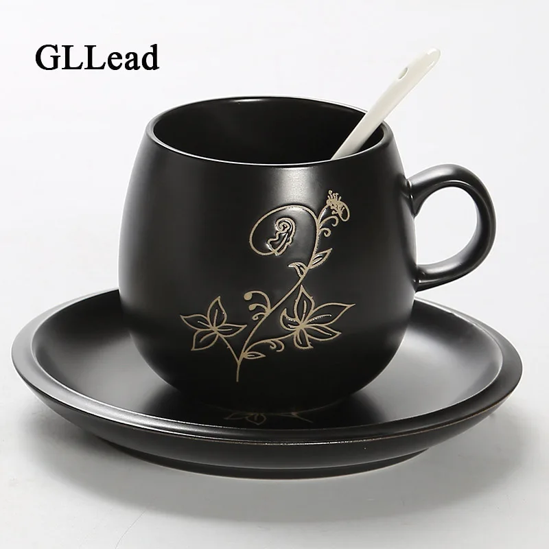 

GLLead Chinese Porcelain Teacup And Saucer Ceramic Coffee Cup With Spoon American-style Coffee Cups Set Fashion Lovers Drinkware