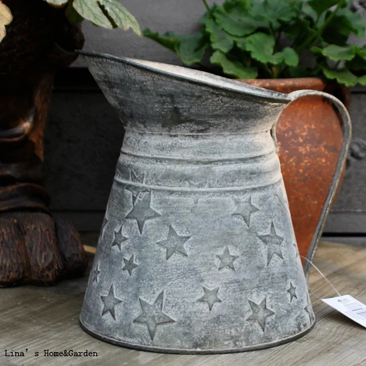 Gray Metal Vintage Style Decorative Jug Vase Flowers Shabby