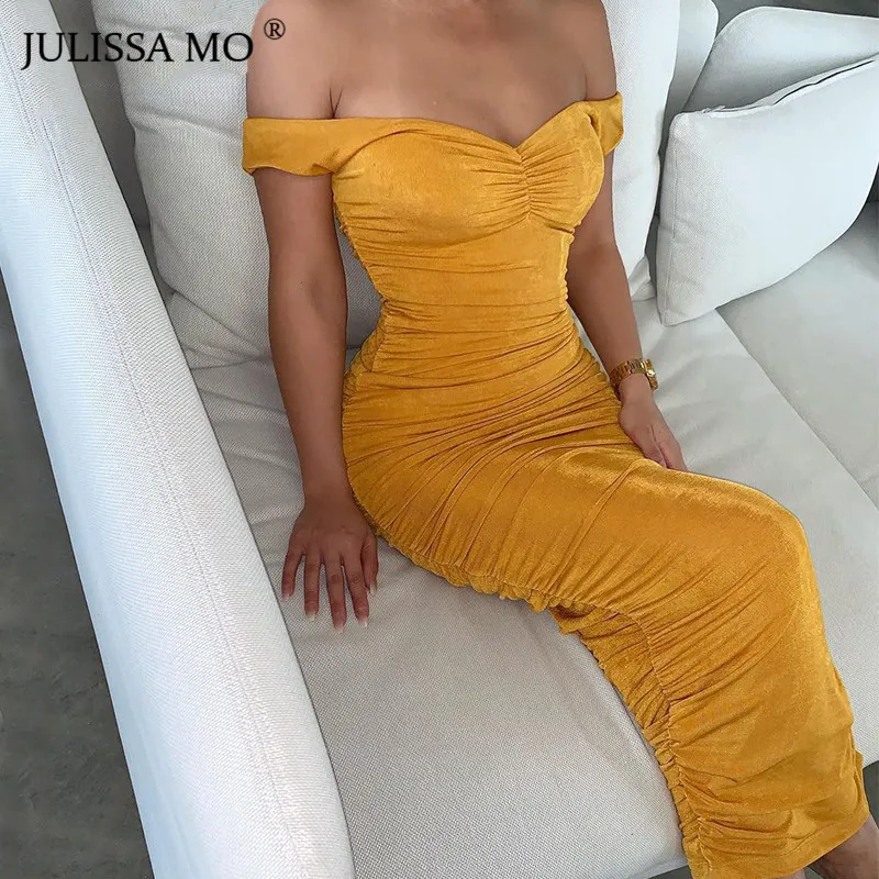

JULISSA MO Velvet Sexy Off Shoudler Pleated Long Dress Women Strapless Backless Bodycon Dresses Summer Sleeveless Party Vestidos