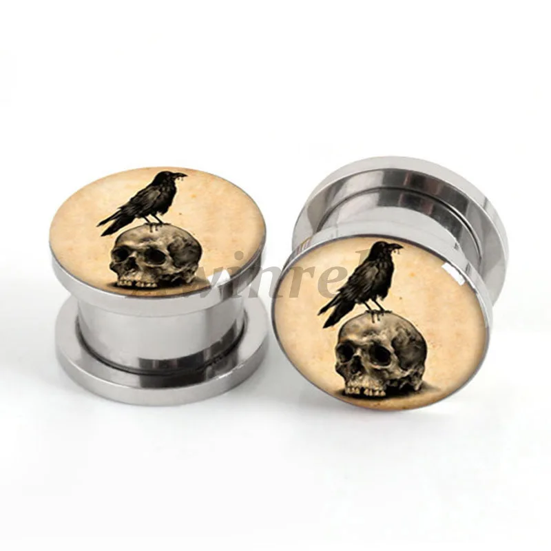 Пара старинных черепов для птиц, заглушки, нержавеющая сталь, винт, подходят для ушных затычек, тоннель, расширитель ушей SPP033