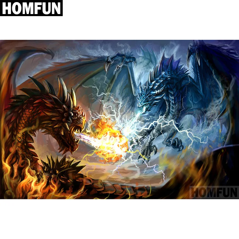 

HOMFUN Full Square/Round Drill 5D DIY Diamond Painting "Spitfire Dragon" 3D Embroidery Cross Stitch 5D Decor Gift A00503