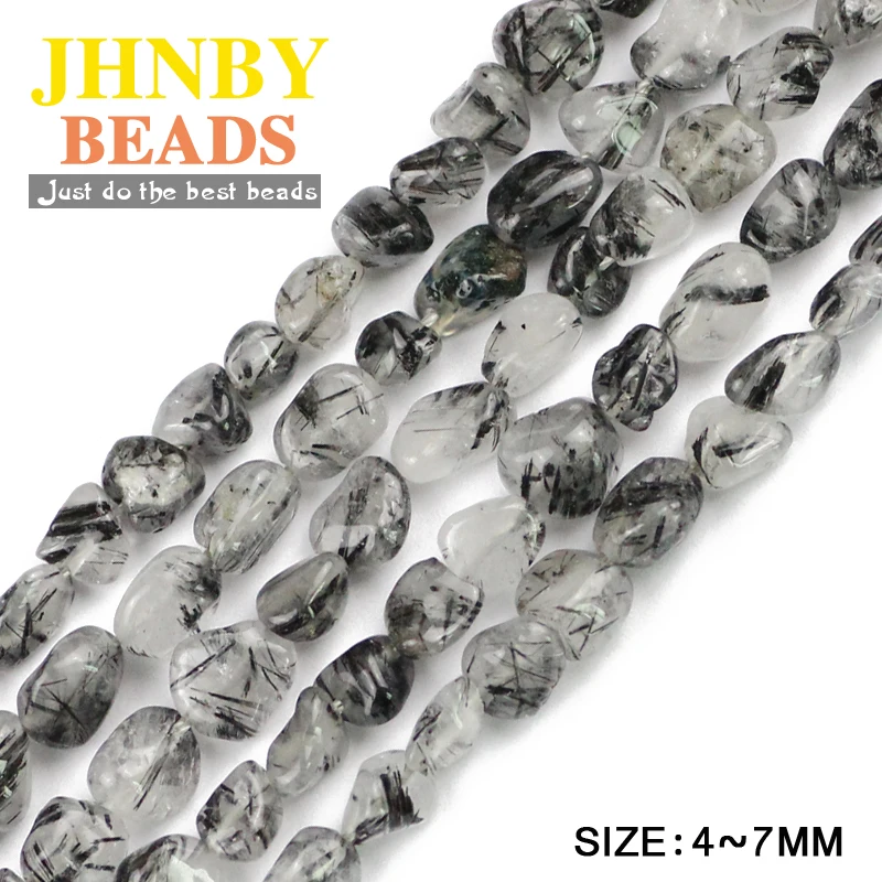 

JHNBY Black Rutilated crystal Irregular Gravel Chips Loose beads Natural Stone accessories Jewelry bracelet making DIY Wholesale