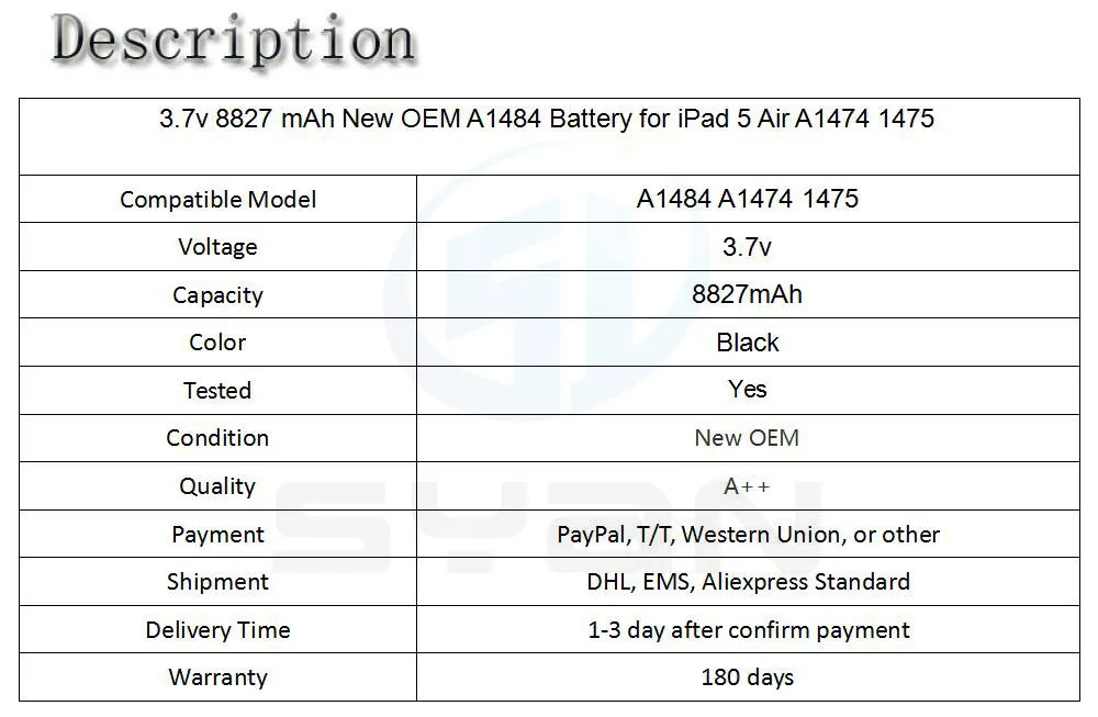 3,7 v 8827 mAh OEM A1484 Аккумулятор для iPad Air 5 A1474 A1475 батарея