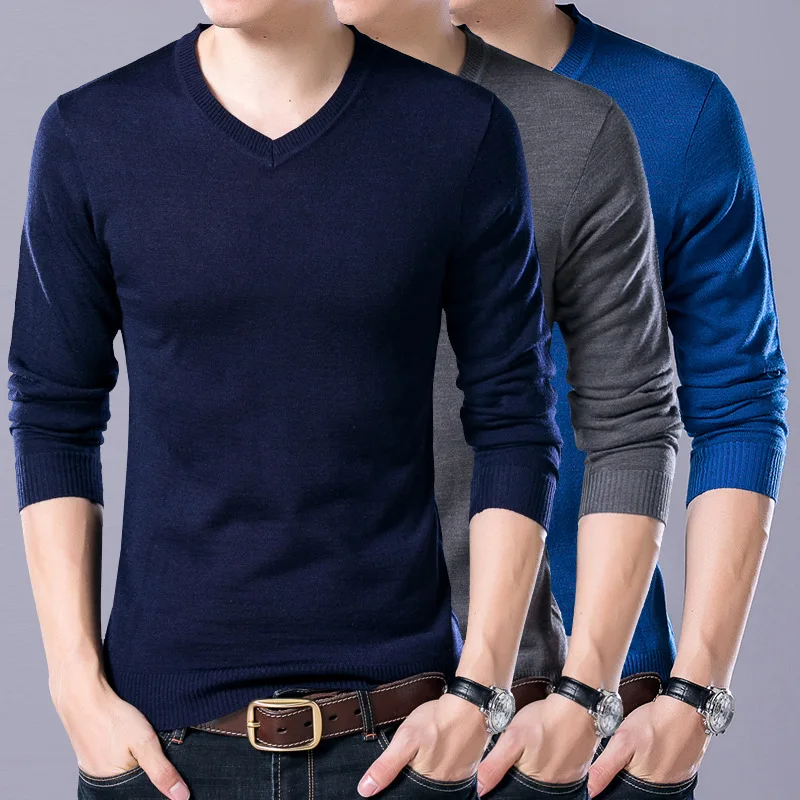 

Fashion Solid Knitted Sweater Men V-Neck Long Sleeve Pull Homme Casual Thin Ruched Chompas Para Hombre Breathable Slim Sweater