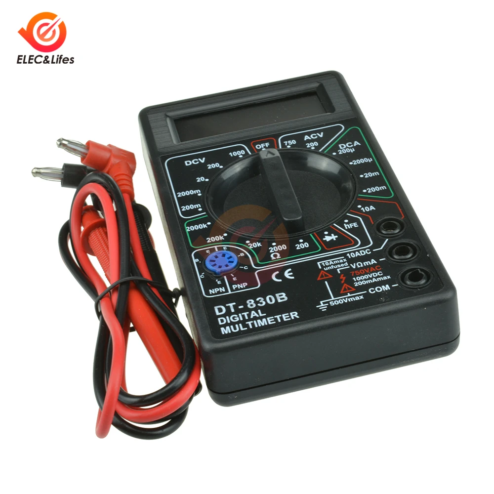 

DT830B AC/DC Voltage LCD Digital Multimeter 750/1000V Voltmeter Ammeter Ohm hFE Tester Safety Handheld Meter Digital Multimeter