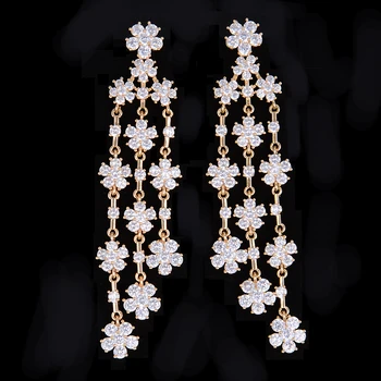 

Siscathy High Quality Luxury Flower Tassel Earrings Pierced Chandelier Long Dangle Earrings For Women Bride Wedding Engagement