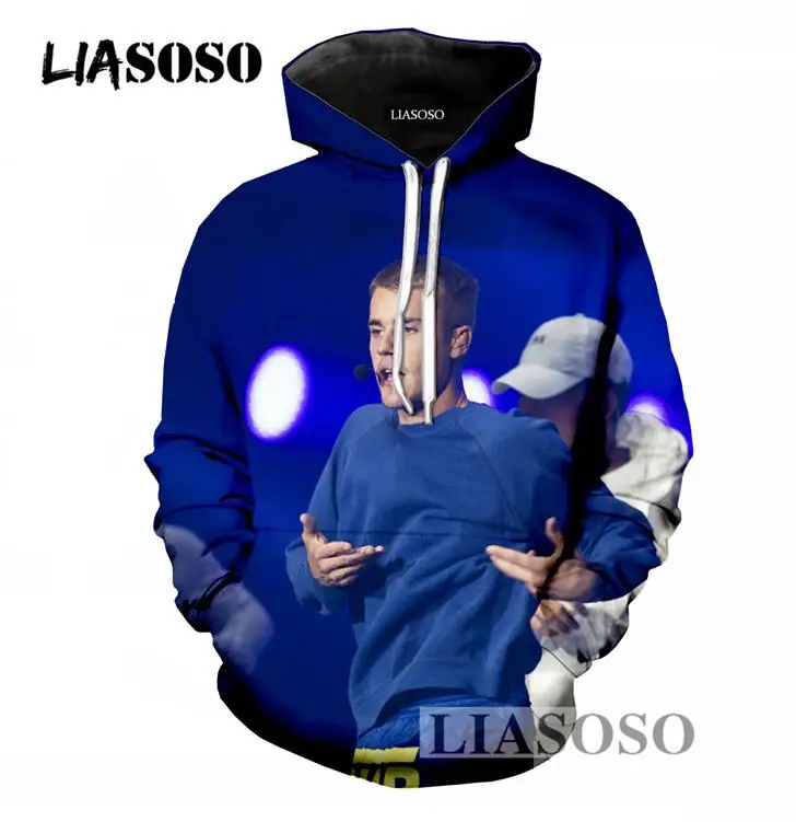 LIASOSO Spring Autumn Men/Women Pullover Hoodies Casual Long Sleeve Sweatshirt 3D Print Justin Bieber Hoodies Loose Hooded T695